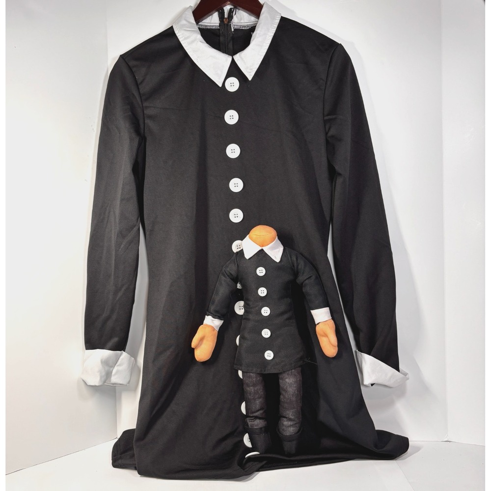 Adult Wednesday Addams Black Dress with Doll Spirit Halloween Costume Size US M - Picture 1 of 8